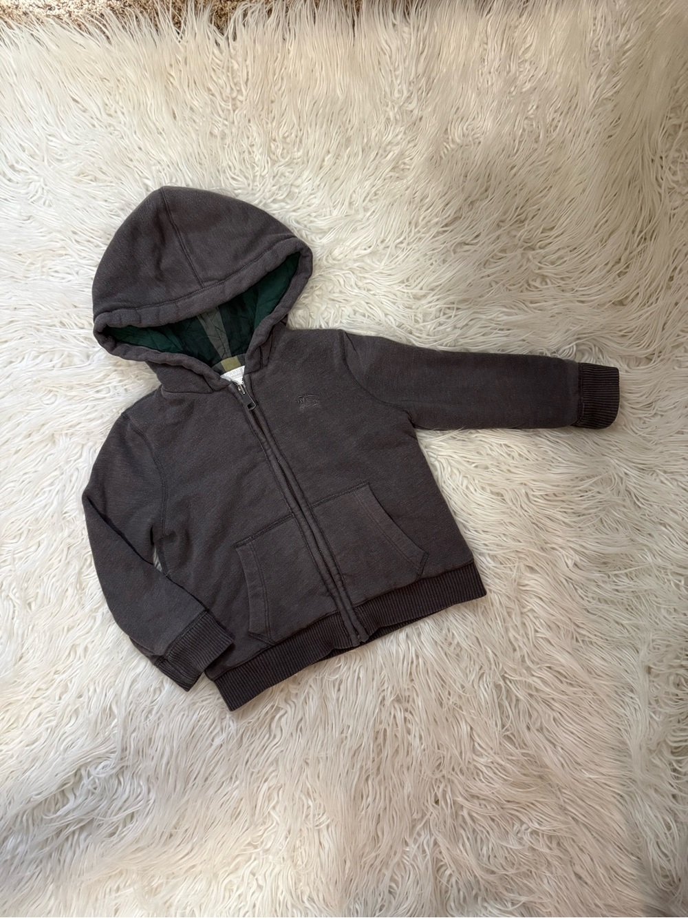 Burberry Kids Hooded Zip Jacket - Charcoal with Green Lining